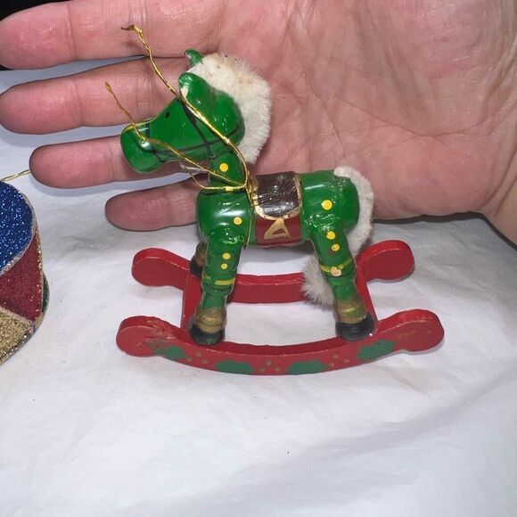 Set of Two Vintage Rocking Horse and Sparkle Drum Ornaments - Picture 3 of 10